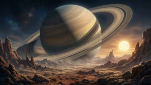 Alien Sunrise Ringed Planet