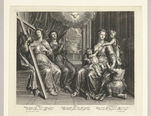 Allegorie met drie goddelijke deugden Geloof (Fides) en Hoop (Spes) en Liefde (Caritas)