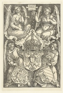 Allegorie met het wapenschild van het keizerrijk en twee wapenschilden van de stad Neurenberg