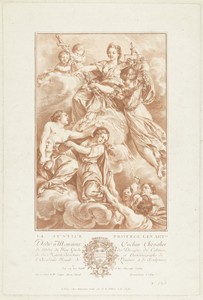 Allegorie met Justitia als beschermster van de kunsten