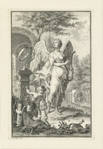 Allegorie met muze met lier, mogelijk Terpsichore, en putto met bijbel