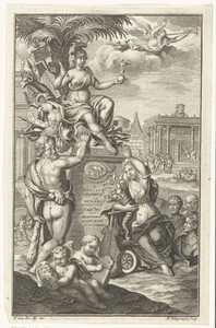 Allegorie met personificaties van Rome en Fortuna en de god Hercules