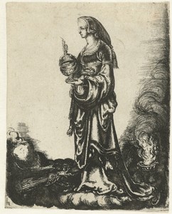 Allegorie met vrouw met beker staand op wolk