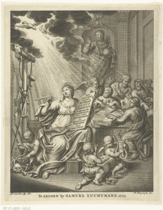 Allegorie met vrouwelijke personificatie en vier evangelisten