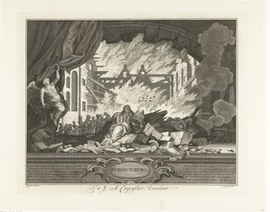 Allegorie op de brand van de schouwburg aan de Keizersgracht te Amsterdam, 1772