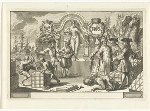 Allegorie op de handel met Mercurius en handelaren