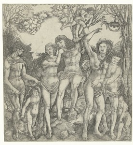 Allegorie op de liefde met liefdesparen en Amor in landschap
