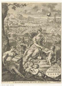 Allegorie op de Nederlandse taal met de Hollandse Maagd en Leeuw