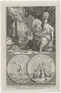 Allegorie op de oprichting van de Hollandse Maatschappij van Wetenschappen te Haarlem