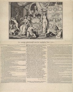 Allegorie op de overwinning door de geallieerden op de Fransen en Spanjaarden in 1702