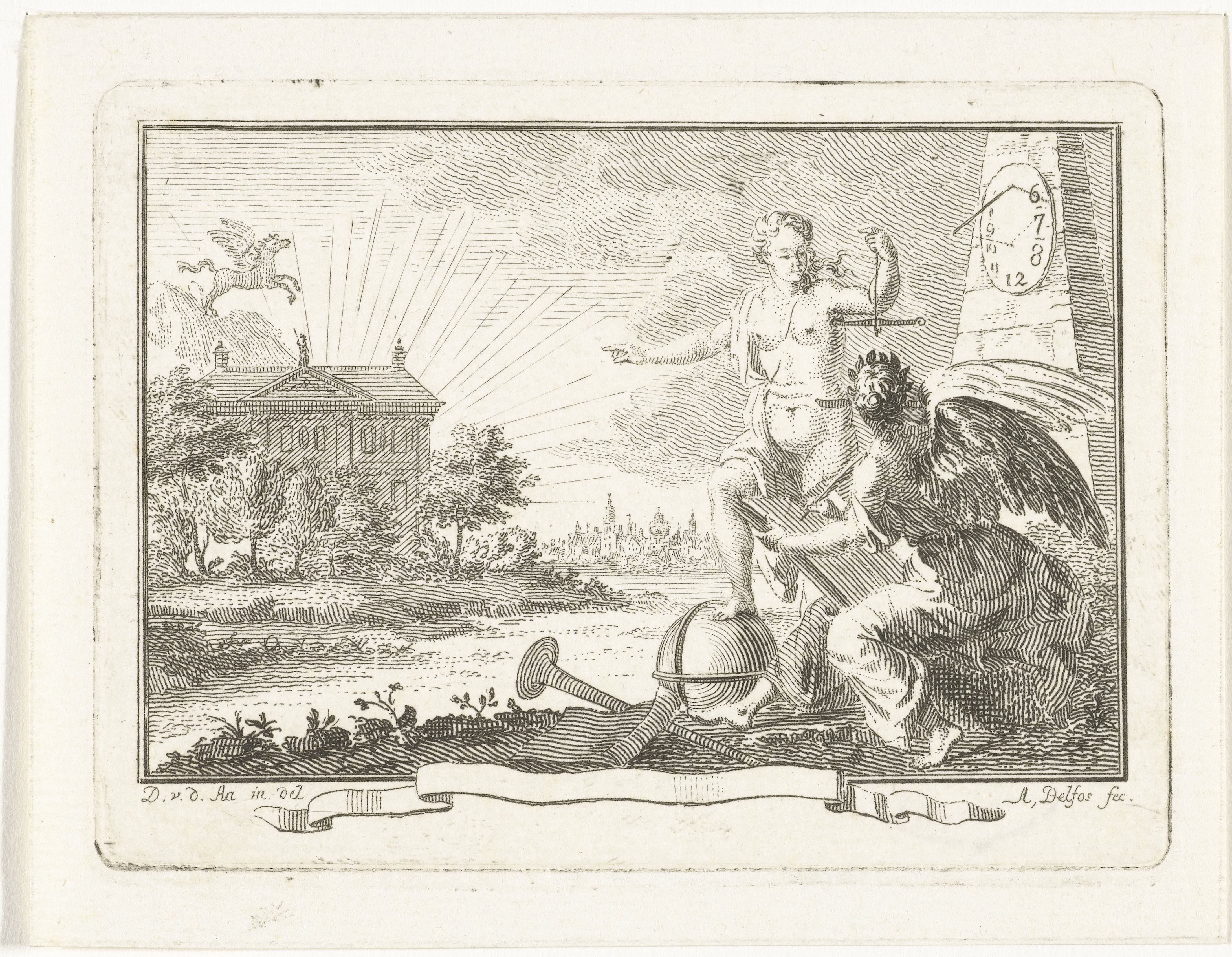 Allegorie op het ochtendgloren met personificatie van Aurora by Abraham Delfos