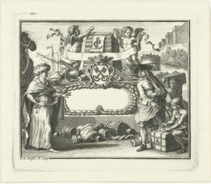 Allegorie op wolhandel in Leiden