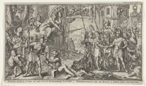Allegorie rond de vestiging van de Bataven in Nederland en vrede met de Romeinen