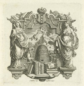 Allegorisch vignet met bijenkorf