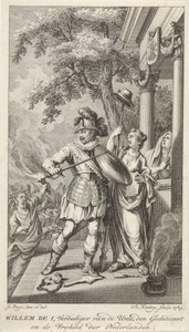 Allegorische afbeelding van Willem van Oranje als verdediger van de Nederlanden