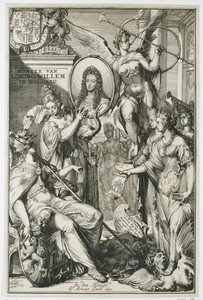 Allegorische frontispice met portret van Willem III