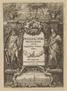 Allegorische titelpagina met de zondeval en twee antieke Griekse artsen