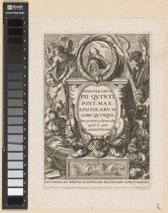 Allegorische titelpagina met portret van paus Pius V