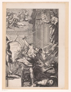 Allegorische voorstelling met Armand-Jean du Plessis hertog van Richelieu, in het gezelschap van Apollo en Neptunus (rechter bovendeel)