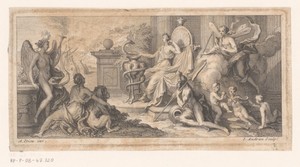 Allegorische voorstelling met een personificatie van de geneeskunde en de vier elementen