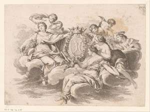 Allegorische voorstelling met figuren op een wolk