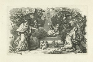 Allegorische voorstelling met graftombe