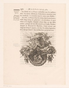 Allegorische voorstelling met helm, vlaggen en fries