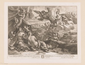Allegorische voorstelling met Minerva, Schilderkunst, Beeldhouwkunst en Tijd