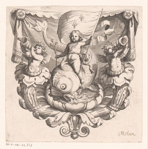 Allegorische voorstelling met mogelijk de Dauphin gezeten op een dolfijn