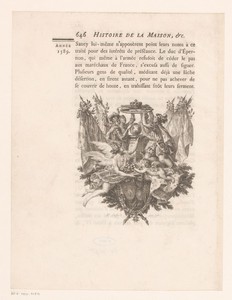 Allegorische voorstelling met wapenschild en kroon