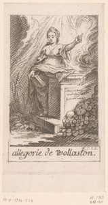 Allegorische voorstelling met wijzende vrouw
