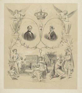 Allegorische voorstelling over de oprichting van de Louisa Stichting