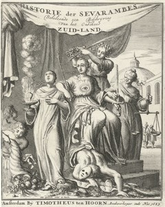 Allegorische vrouwenfiguur gekroond door de Vrede