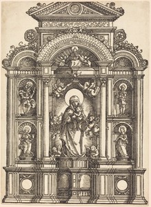 Altarpiece with the Beautiful Virgin of Regensburg and Saints Christopher, Mary Magdalene, Florian, and Catherine Standing in Niches, with God the Father Above