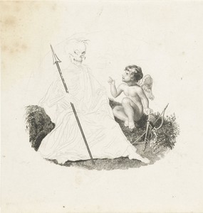 Amor en de Dood, als geraamte met speer