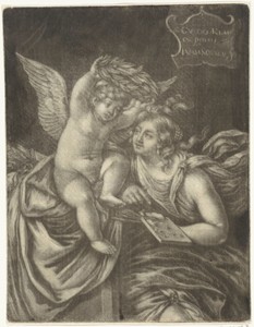 Amor kroont de personificatie van de Schilderkunst