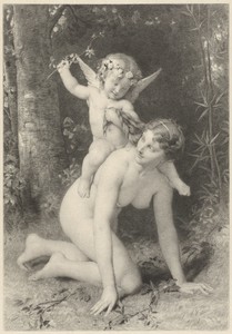 Amor op de rug van een jonge vrouw