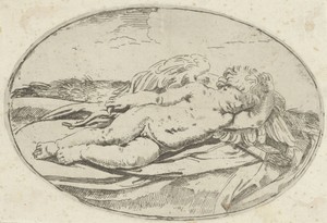 Amor slapend in een landschap
