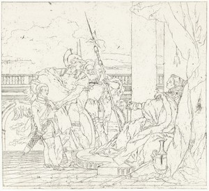 Amor vermomd als Aeneas zoon Ascanius wordt aan Dido voorgesteld tijdens feestmaal