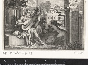 Amphion, spelend op een luit bij de muren van Thebe