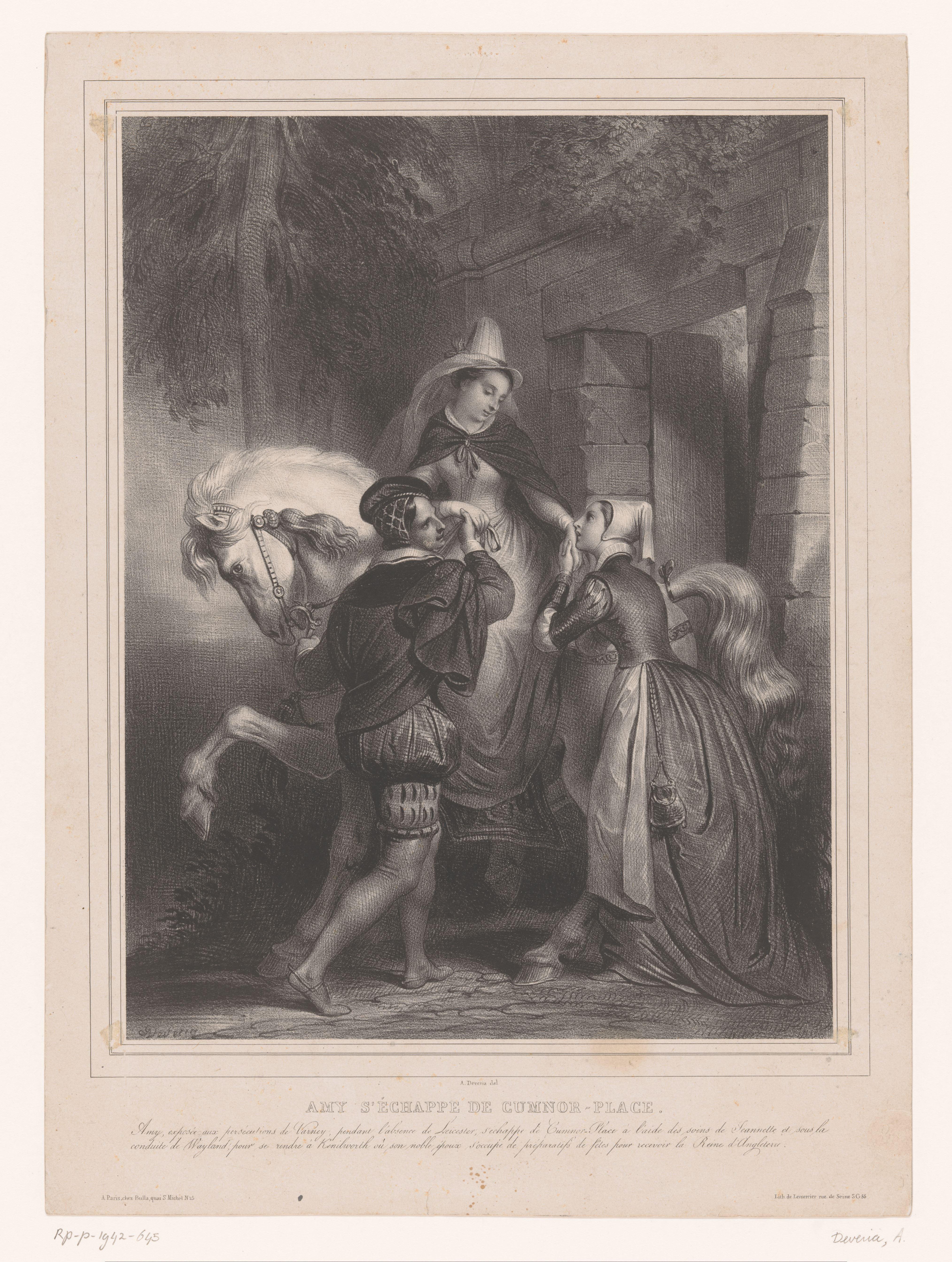 Amy Robsart ontsnapt uit Cumnor Place by Achille Devéria