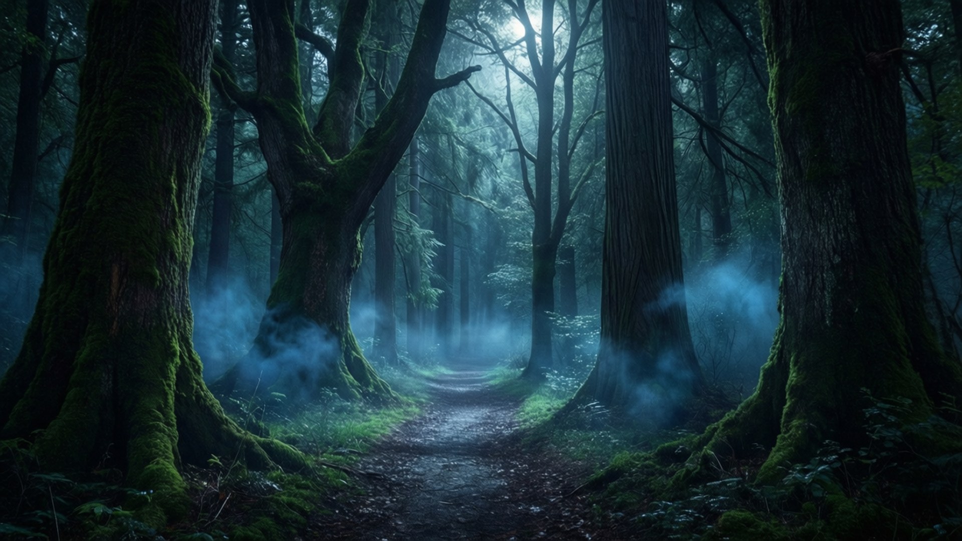 Ancient Mossy Forest Path by Wallpapers.art Studio