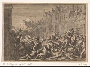 Angers bezet door aanhangers van Mazarin die in een hinderlaag van tien kanonnen van gouverneur De Rohan lopen, 1652