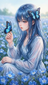 Anime Girl Blue Butterfly