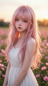 Anime Girl in Pink Field