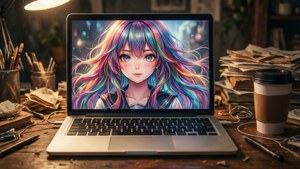 Anime Hair on Laptop