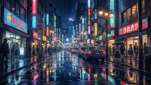 Anime Neon Rain City