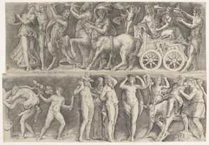 Antiek reliëf met Bacchus en Ariadne