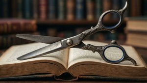 Antique Scissors on Book