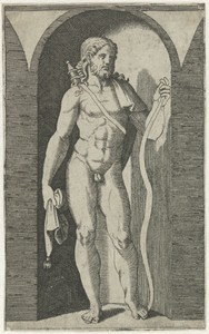 Apollo met pijlkoker en slang staand in nis